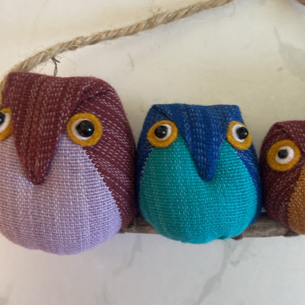 Cute Hand Made Owl Family of Four Hanging Home Decor Ornament Cotton Fabric - Picture 3 of 5